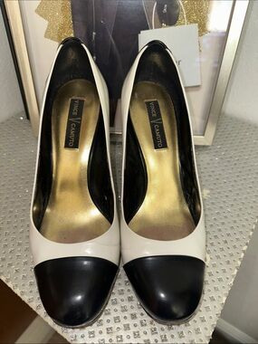Vince Camuto Black and White Cap-Toe Pumps